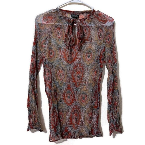 Lucky Brand Boho Paisley Semi-Sheer Peasant Blouse/Top Size medium - Picture 1 of 10